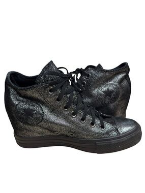 Converse Chuck Taylor Lux Wedge Black Sparkle High Top Sneakers Sz US 7